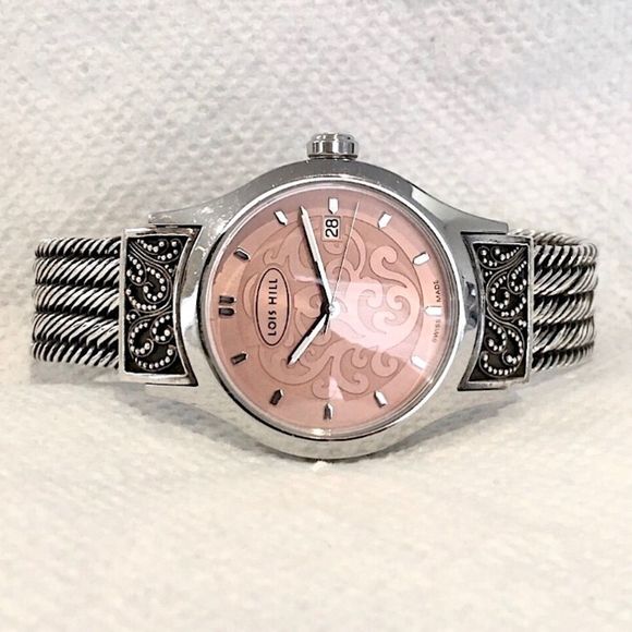 LOIS HILL Round Face Watch Sterling Silver Band Pink Face - Picture 8 of 16